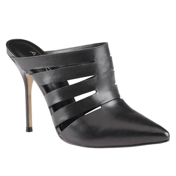 Aldo pointed toe black leather mule heels size 8.5 - Picture 1 of 10